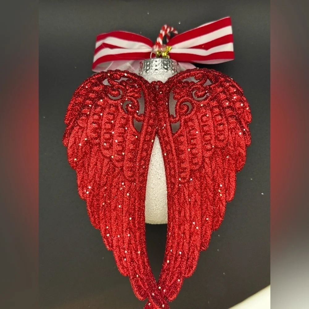 NEW Cardinal Memorial Ornament Striped Red Bow Red Wings Christmas Ornament 4”